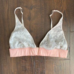 Free People Bralette L White Lace Pink Satin
